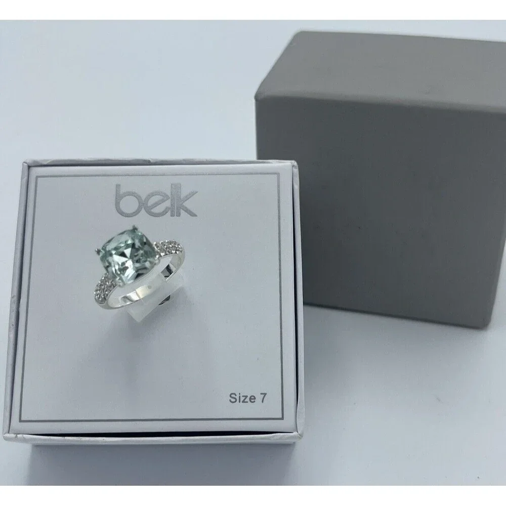 Belk Silver Tone Mint Green CZ Ring Sz 7 New
